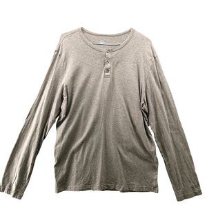 Mack Weldon Henley Long Sleeve T Shirt Mens L Beige Pima Cotton